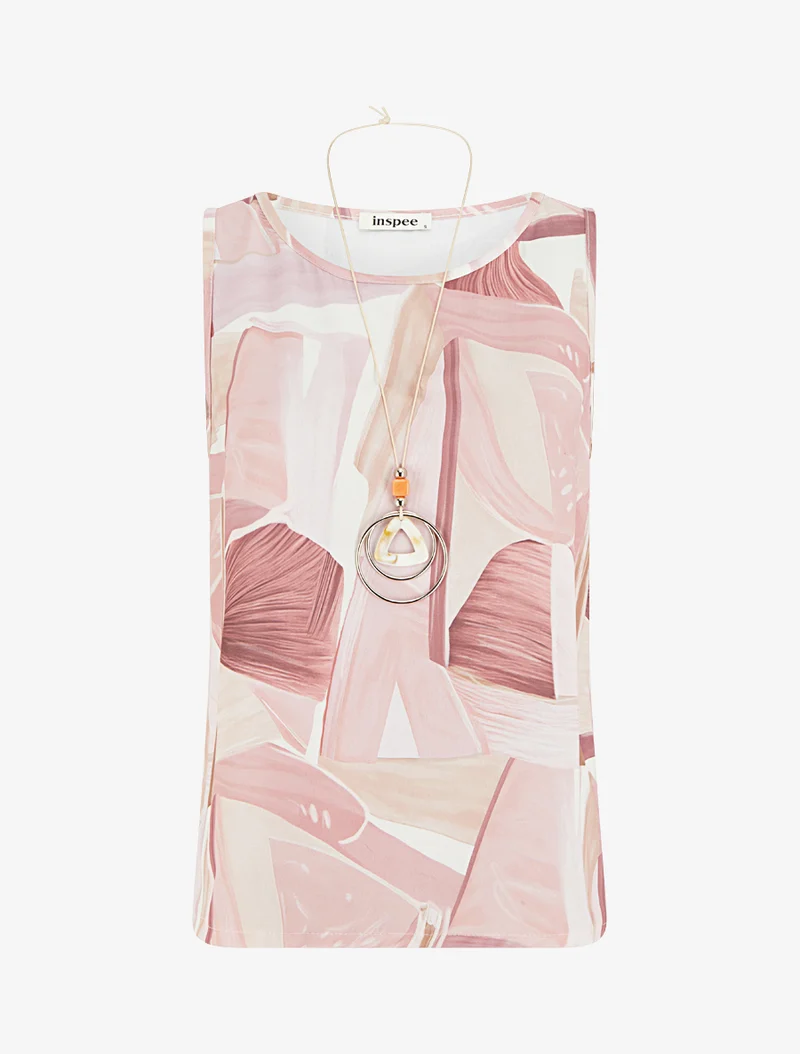Ärmelloses Oberteil mit abstraktem Druck oben rechts - Rose