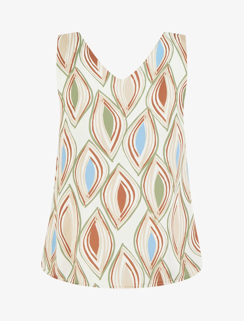 Bedrucktes Satin-Top mit Schmuckdetails. - Kamel