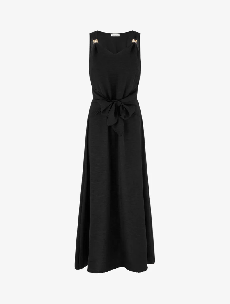 Langes Kleid mit Bindebändern - Schwarz