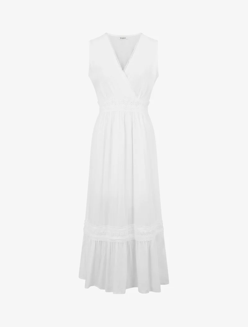 Ärmelloses Kleid mit Stickereien - Weiß
