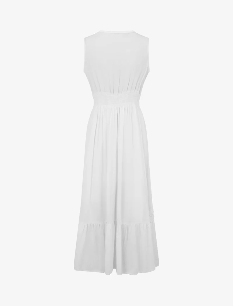 Ärmelloses Kleid mit Stickereien - Weiß