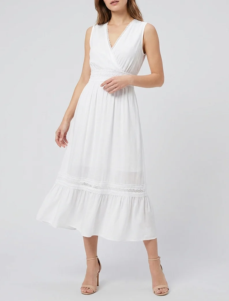 Ärmelloses Kleid mit Stickereien - Weiß