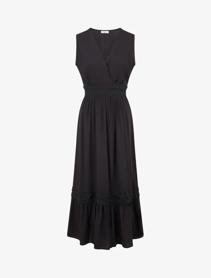 Ärmelloses Kleid mit Stickereien - Schwarz