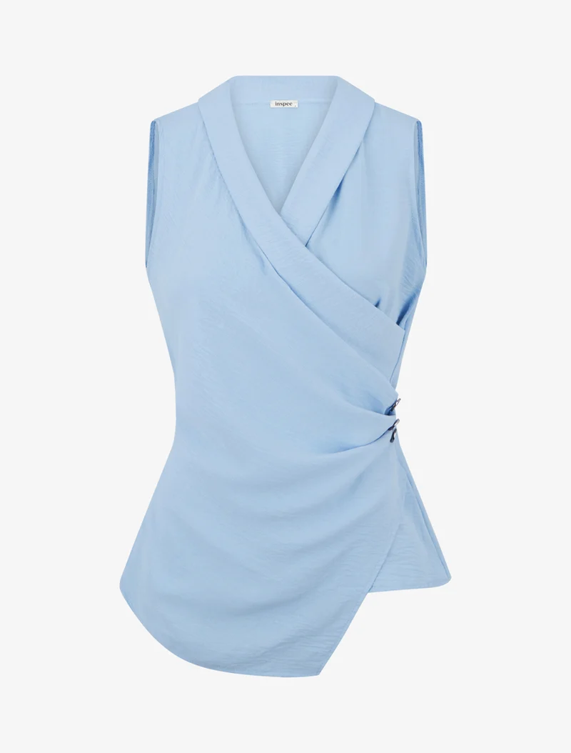 Ärmelloses drapiertes Top mit Knöpfen - Himmelblau