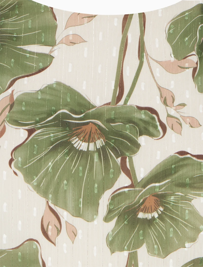 Kurzarm-Top mit Blumenmuster - Kaki