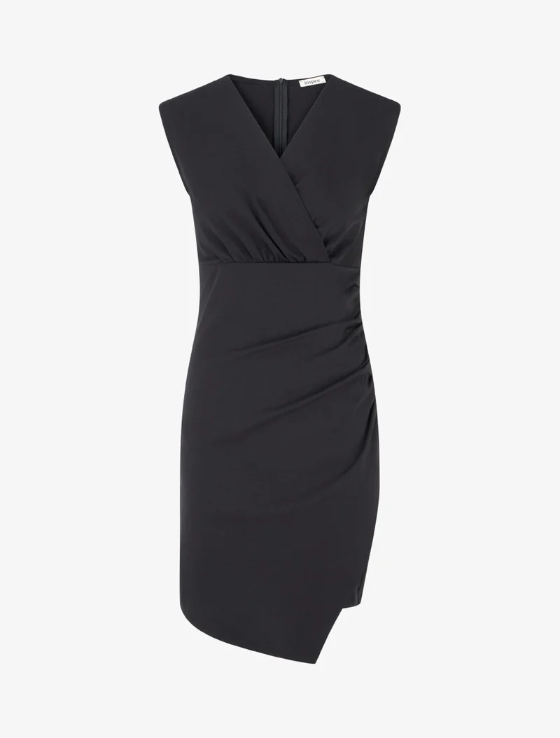 Ärmelloses Wickelkleid einfarbig - Schwarz