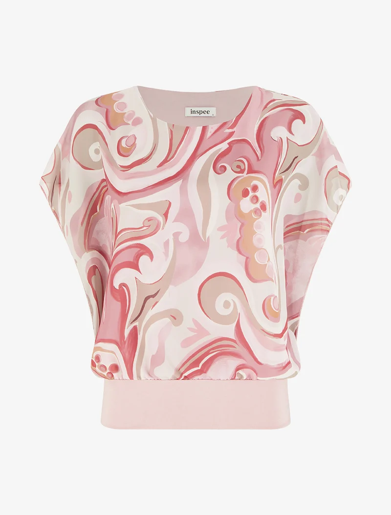 Kurzarm-Top mit Arabeskenmuster - Rose