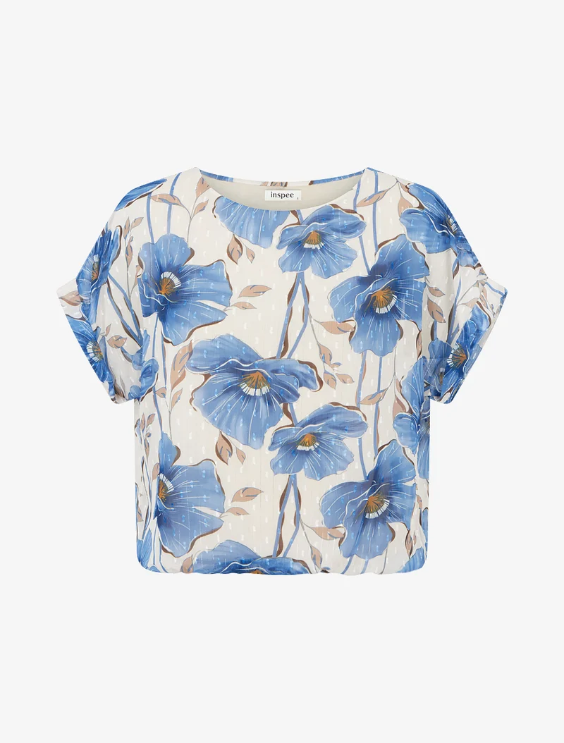 Kurzarm-Top mit Blumenmuster - Blaues Wagenrad