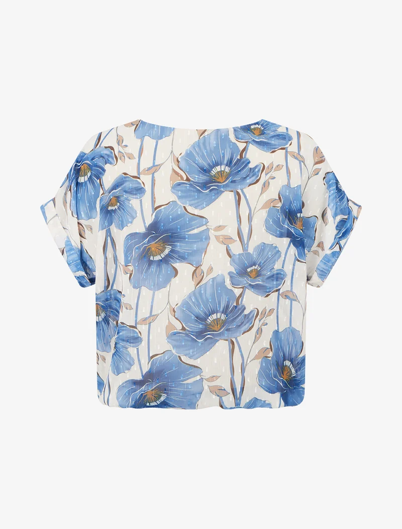 Kurzarm-Top mit Blumenmuster - Blaues Wagenrad