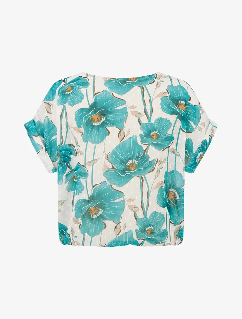 Kurzarm-Top mit Blumenmuster - Türkis