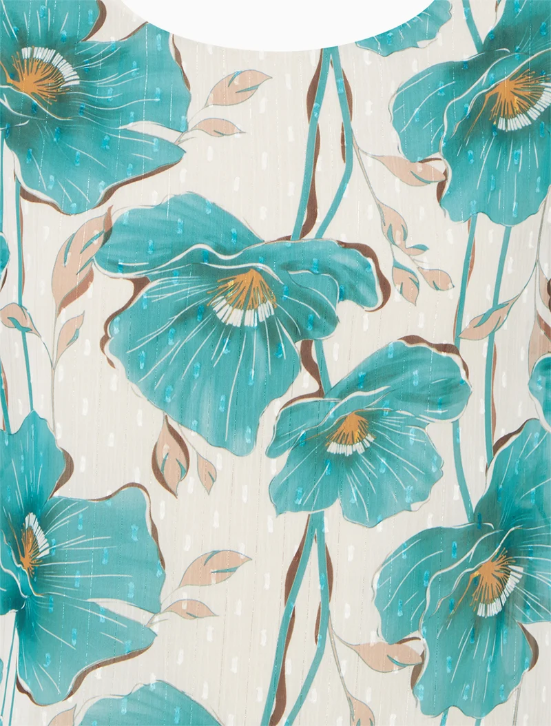 Kurzarm-Top mit Blumenmuster - Türkis
