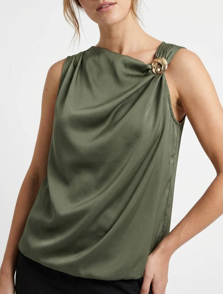 Satinierte Top-Kugel mit Metallschmuck - Kaki