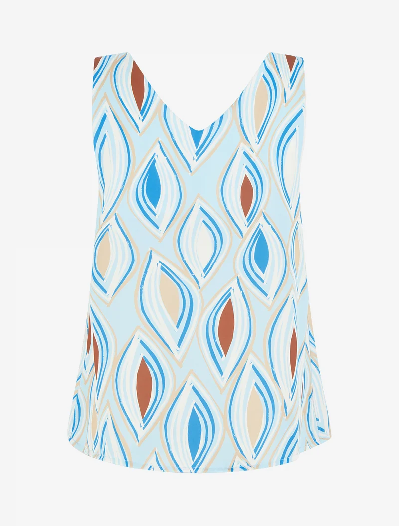 Bedrucktes Satin-Top mit Schmuckdetails. - Himmelblau