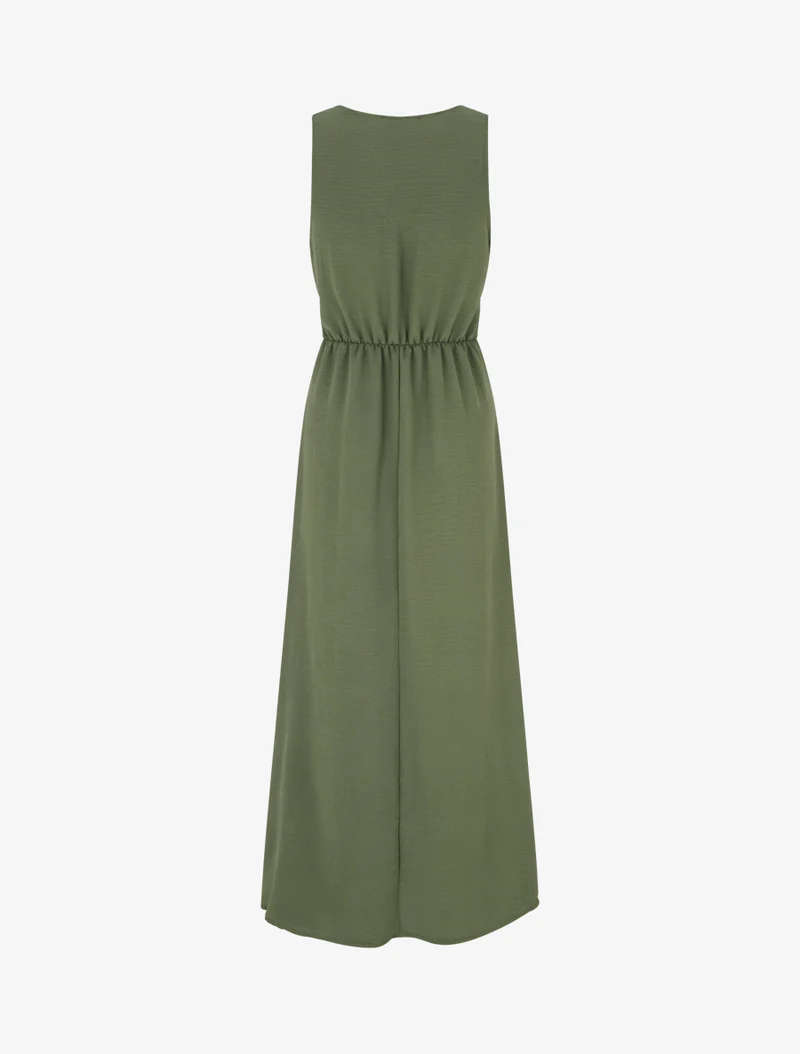 Langes Kleid mit Bindebändern - Kaki