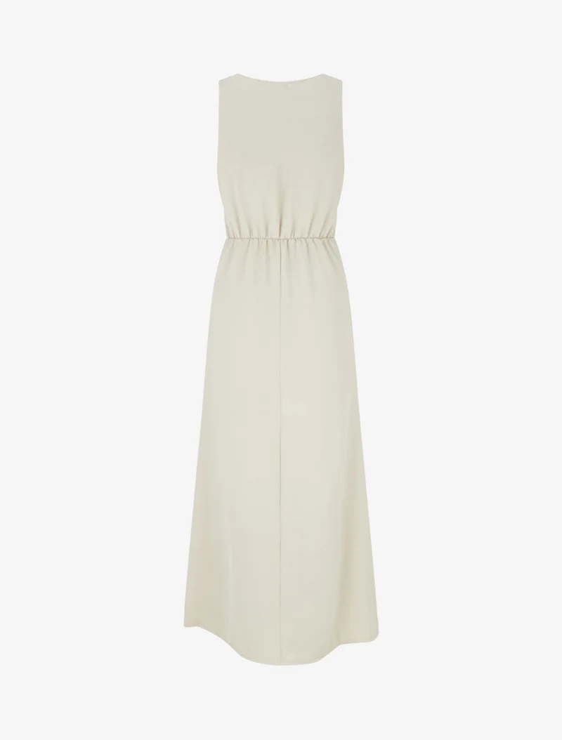 Langes Kleid mit Bindebändern - Beige