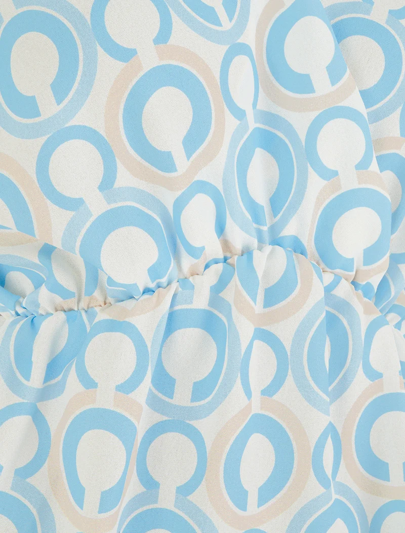 Grafisch bedrucktes, tailliertes, ärmelloses Top - Himmelblau