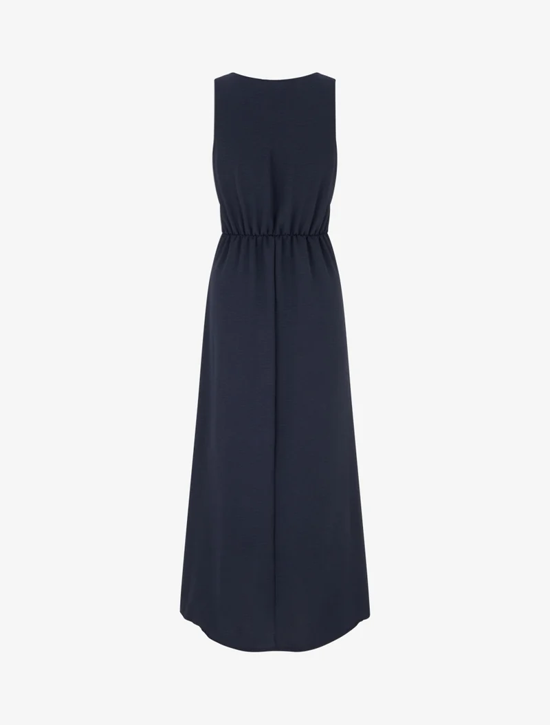 Langes Kleid mit Bindebändern - Mitternachtsblau