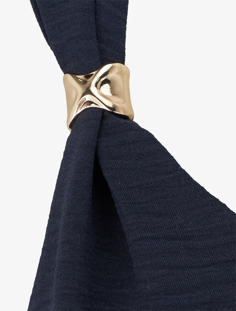 Langes Kleid mit Bindebändern - Mitternachtsblau
