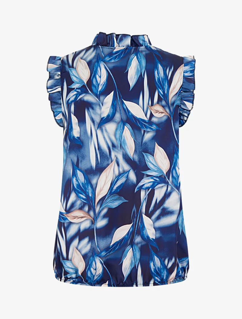 Top aus satin mit blätterdruck - Marine