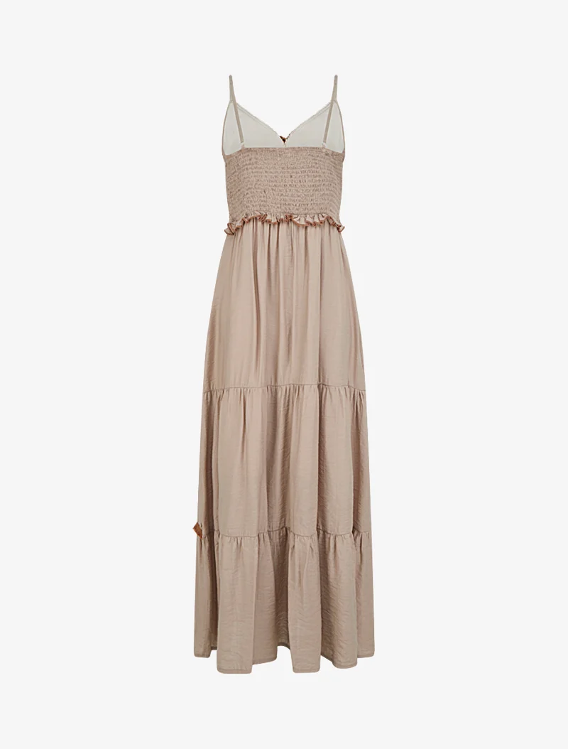 Langes Kleid mit dünnen Trägern und Blumenstickerei - Maulwurf