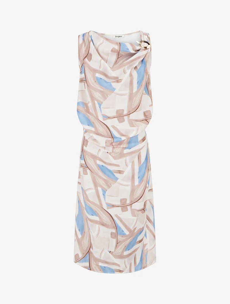Gerade geschnittenes Kleid mit elastischer Taille - Beige
