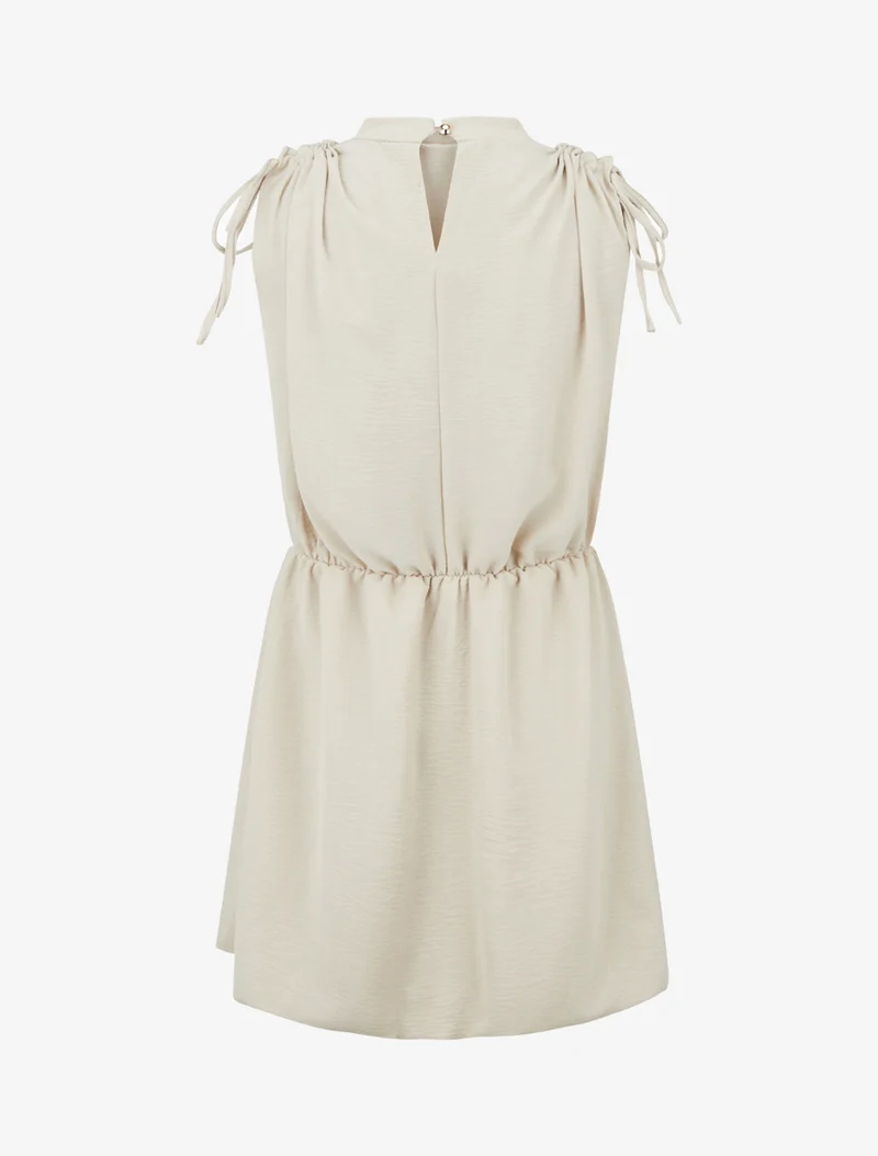Ärmelloses, ausgestelltes Kleid mit gerafften Schultern - Beige