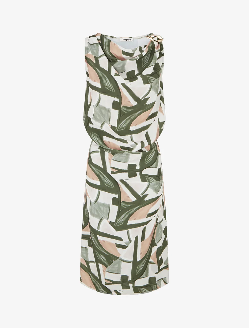 Gerade geschnittenes Kleid mit elastischer Taille - Kaki