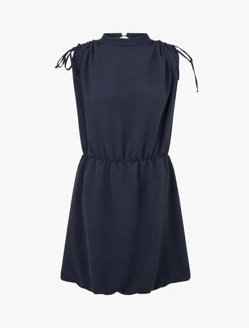 Ärmelloses, ausgestelltes Kleid mit gerafften Schultern - Marine