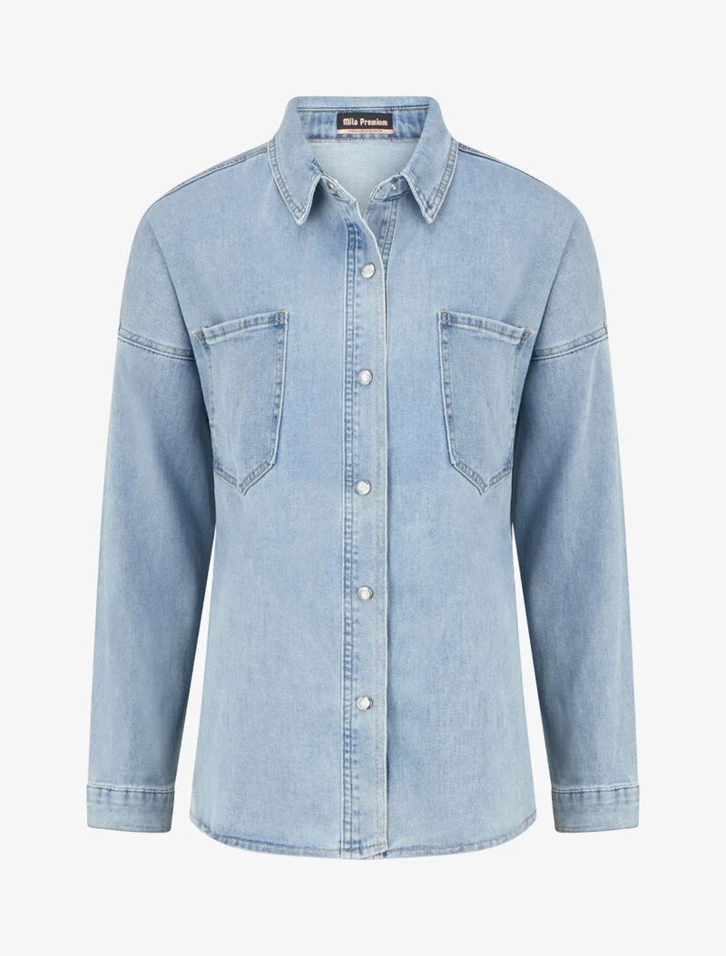 Gerade geschnittenes Jeanshemd - Hellblau