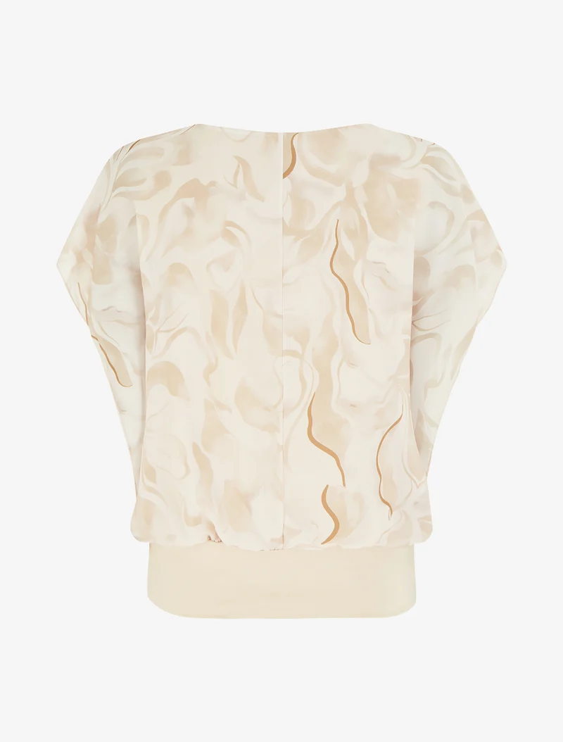 Kurzarm-Top mit Blumenmuster oben rechts. - Beige