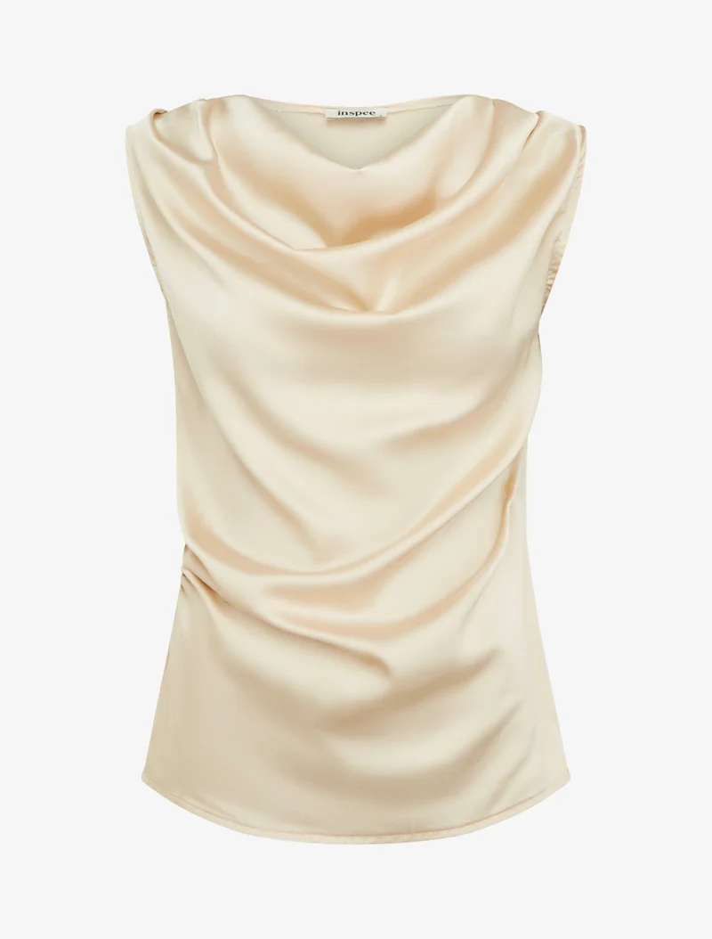 Satinoberteil mit Wasserfallausschnitt - Beige