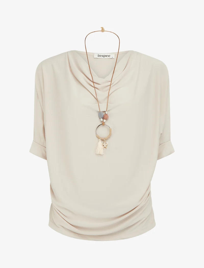 Oberteil mit Wasserfallausschnitt - Beige