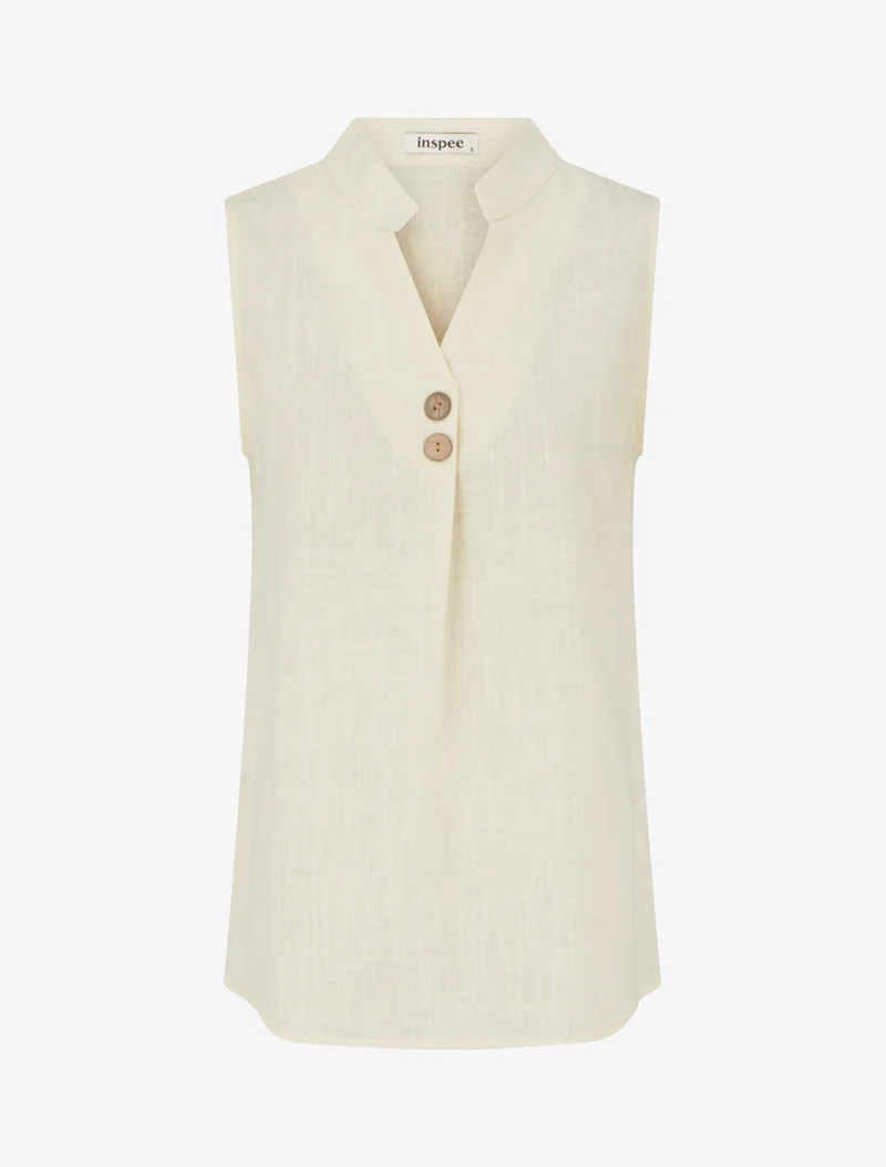 Ärmelloses Top aus Leinenmischung, rechteckiger Schnitt - Beige