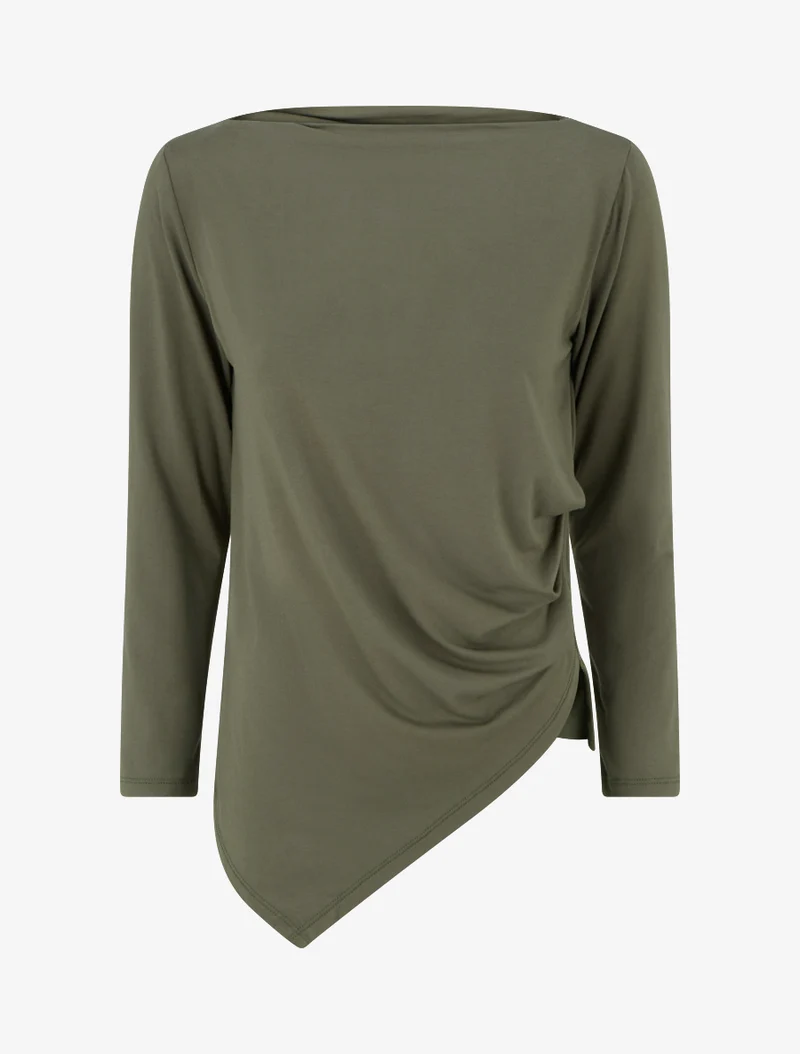 Asymmetrisches Top mit Rundhalsausschnitt - Kaki