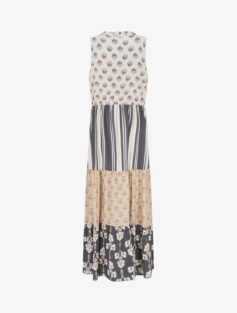 Ärmelloses langes Kleid mit Blumen-Patchwork. - Schwarz