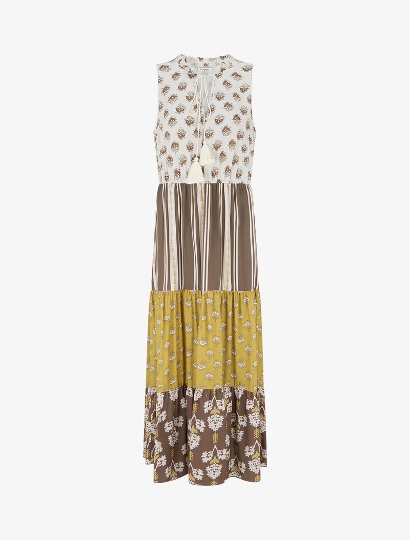 Ärmelloses langes Kleid mit Blumen-Patchwork. - Maulwurf