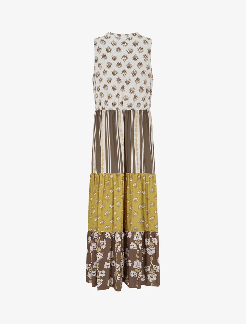 Ärmelloses langes Kleid mit Blumen-Patchwork. - Maulwurf