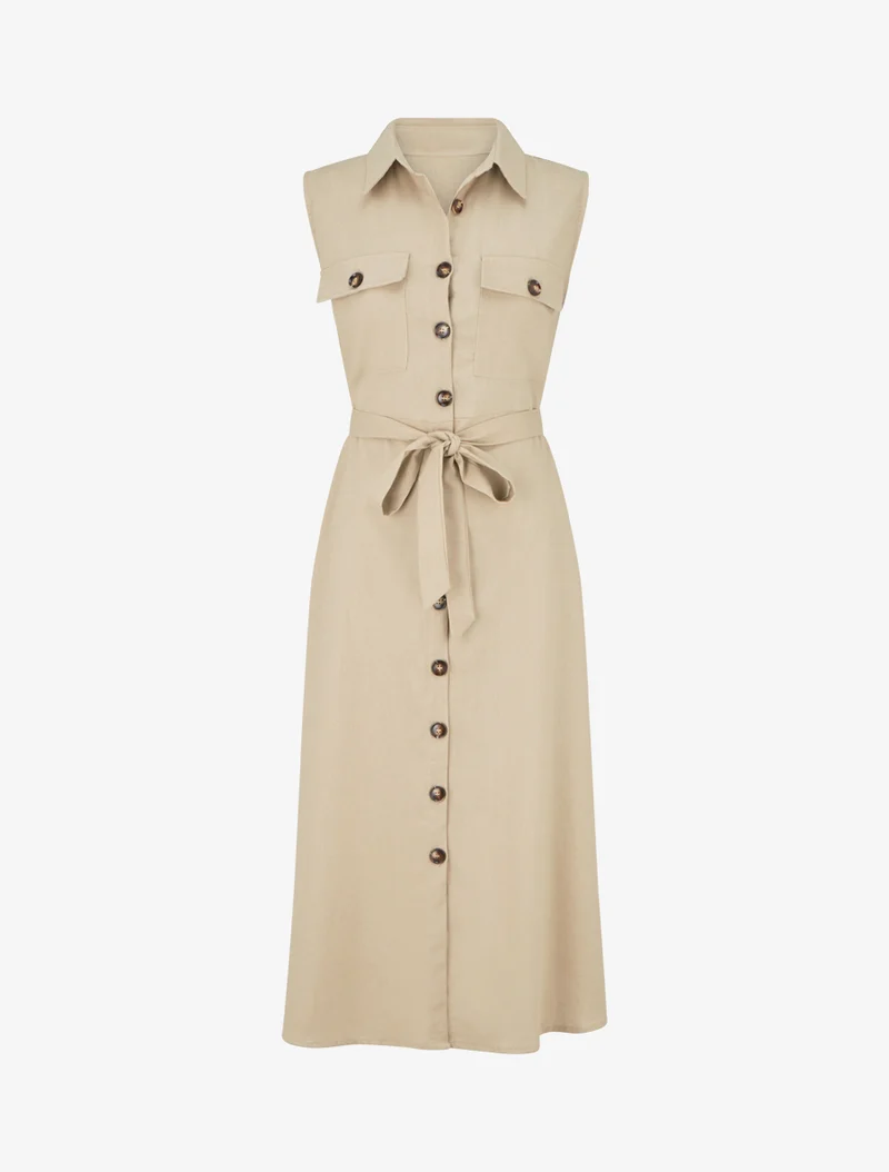 Ärmelloses Hemdkleid in gerader Schnittform - Beige