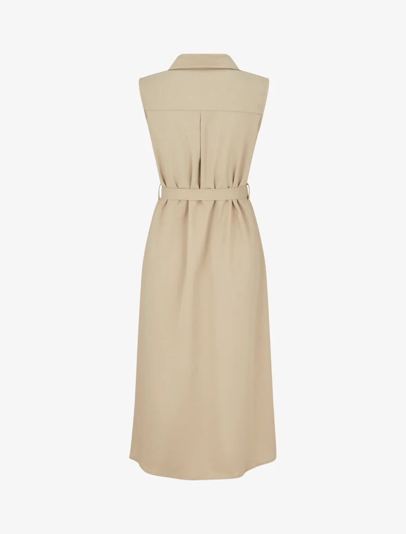 Ärmelloses Hemdkleid in gerader Schnittform - Beige
