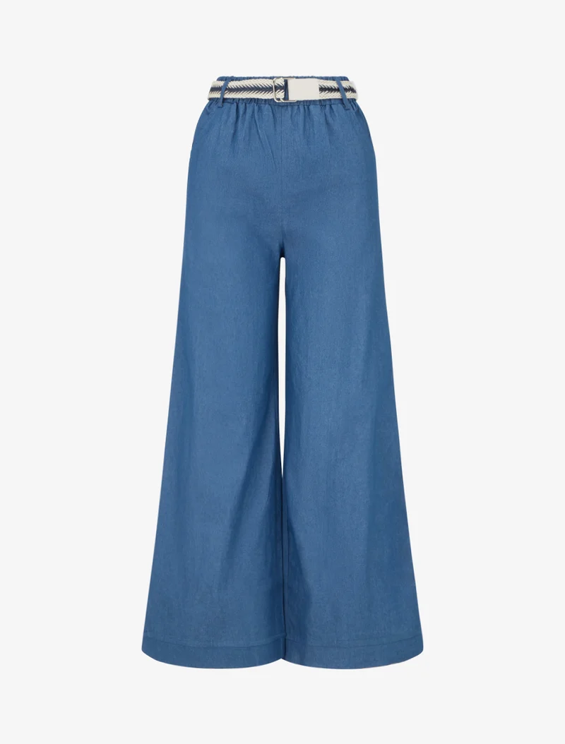 Weite Hose mit hoher, taillierter Taille - Denimblau