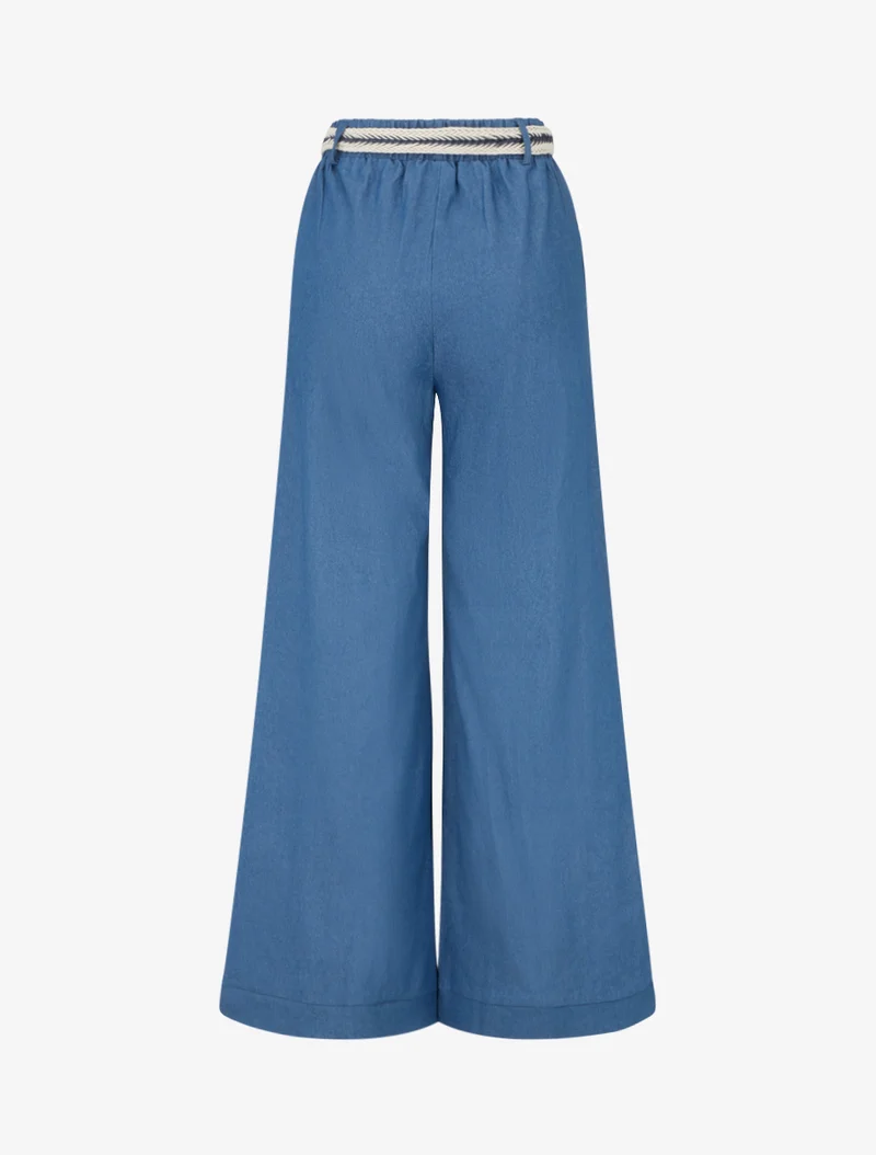 Weite Hose mit hoher, taillierter Taille - Denimblau