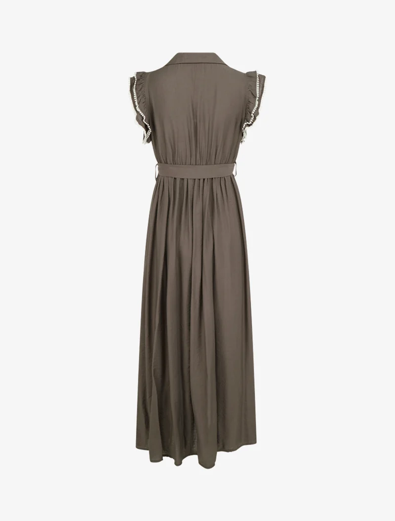 Langes Kleid mit Flügelärmeln aus Häkelspitze - Braun