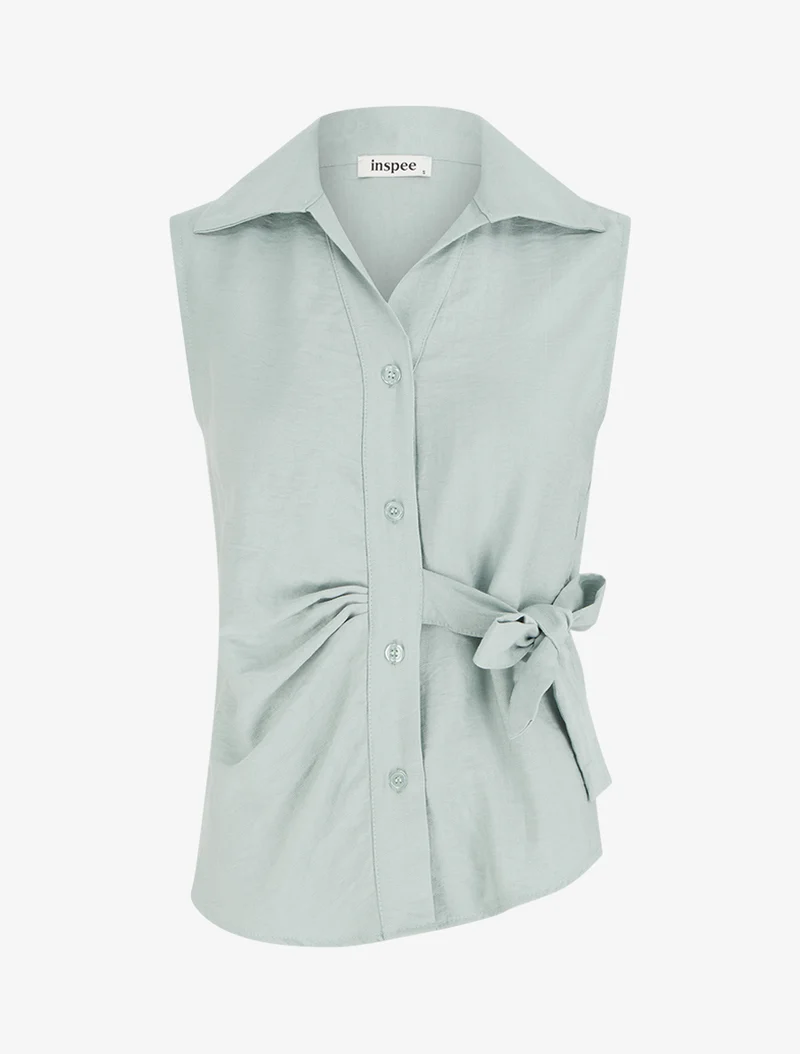 Ärmellose Bluse mit Drapierungseffekt - Wassergrün