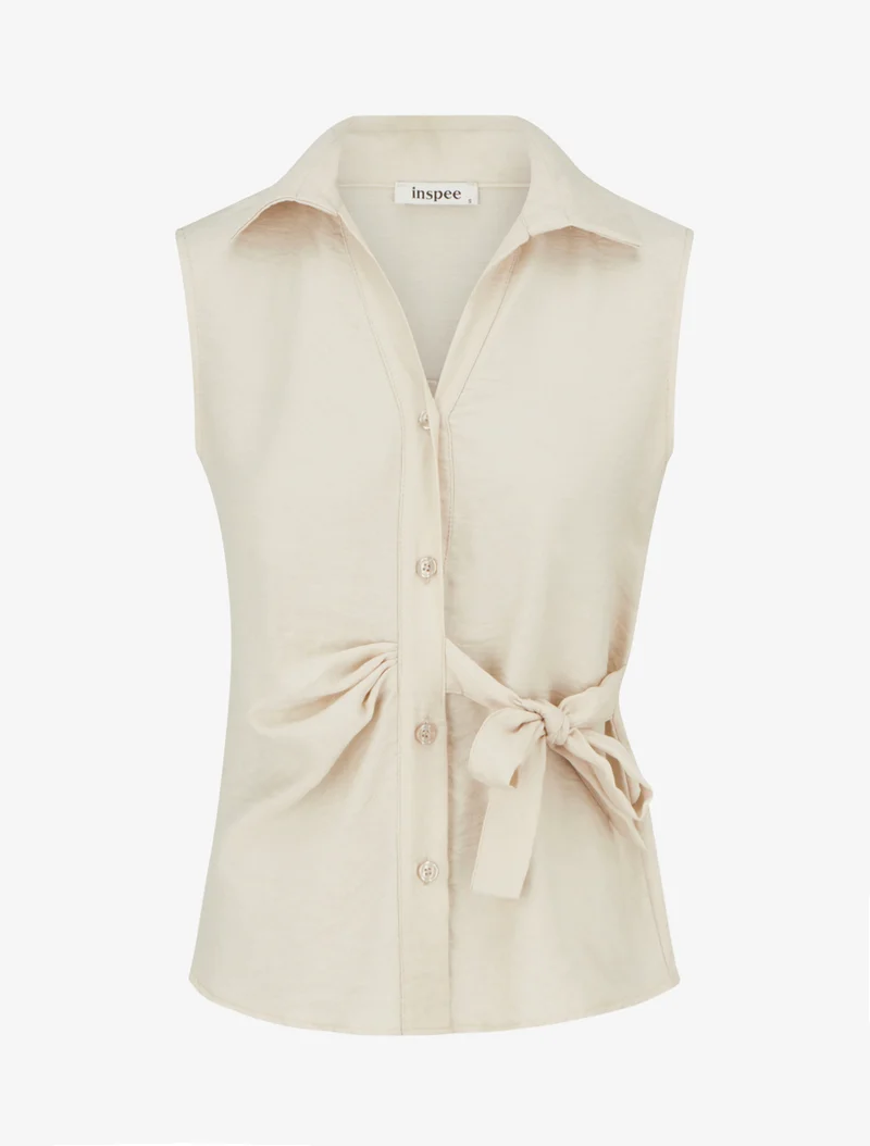 Ärmellose Bluse mit Drapierungseffekt - Beige