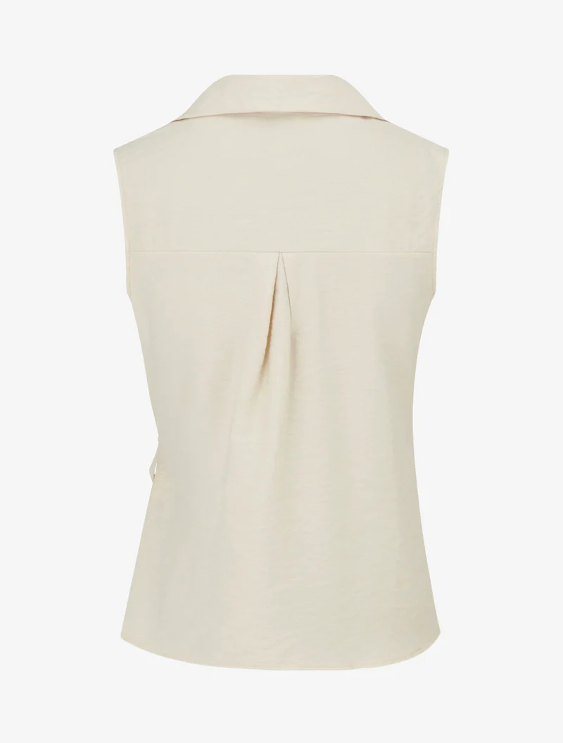Ärmellose Bluse mit Drapierungseffekt - Beige