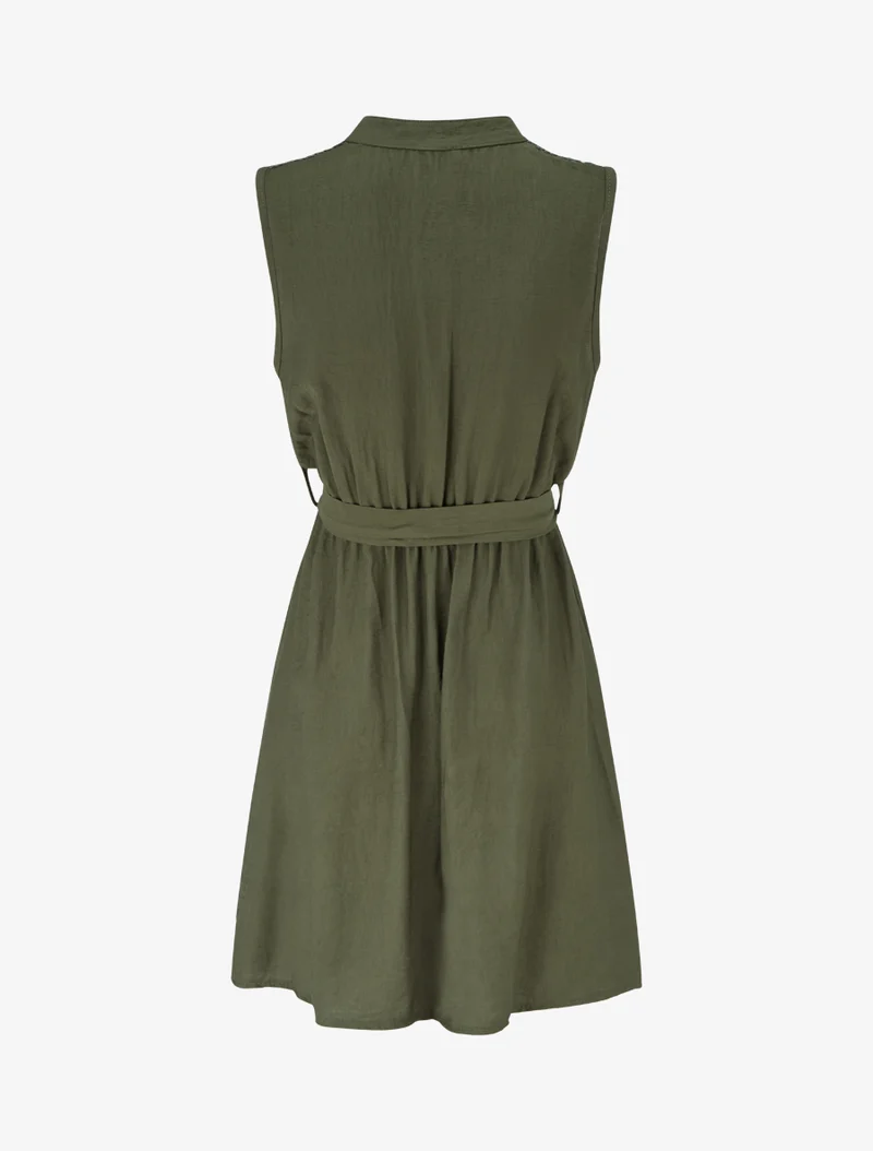 Ärmelloses, knielanges, geknöpftes Kleid - Kaki