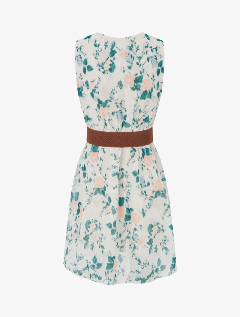 Kleid mit irisierendem Streifen- und Blumenmuster - Tannengrün