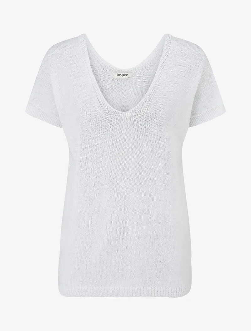 Kurzärmeliges Stricktop - Weiß