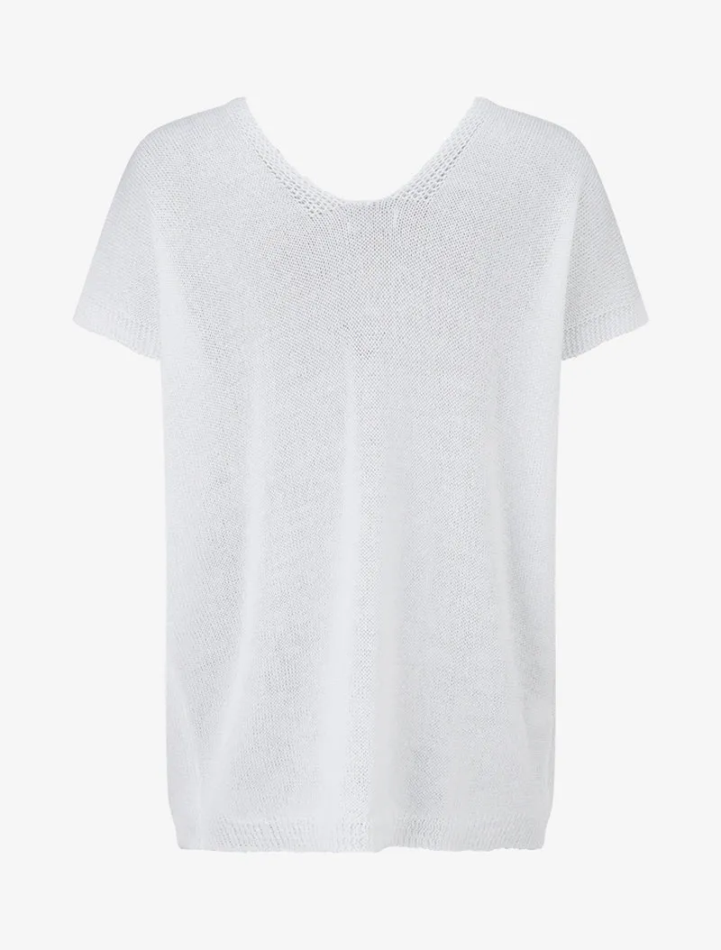 Kurzärmeliges Stricktop - Weiß