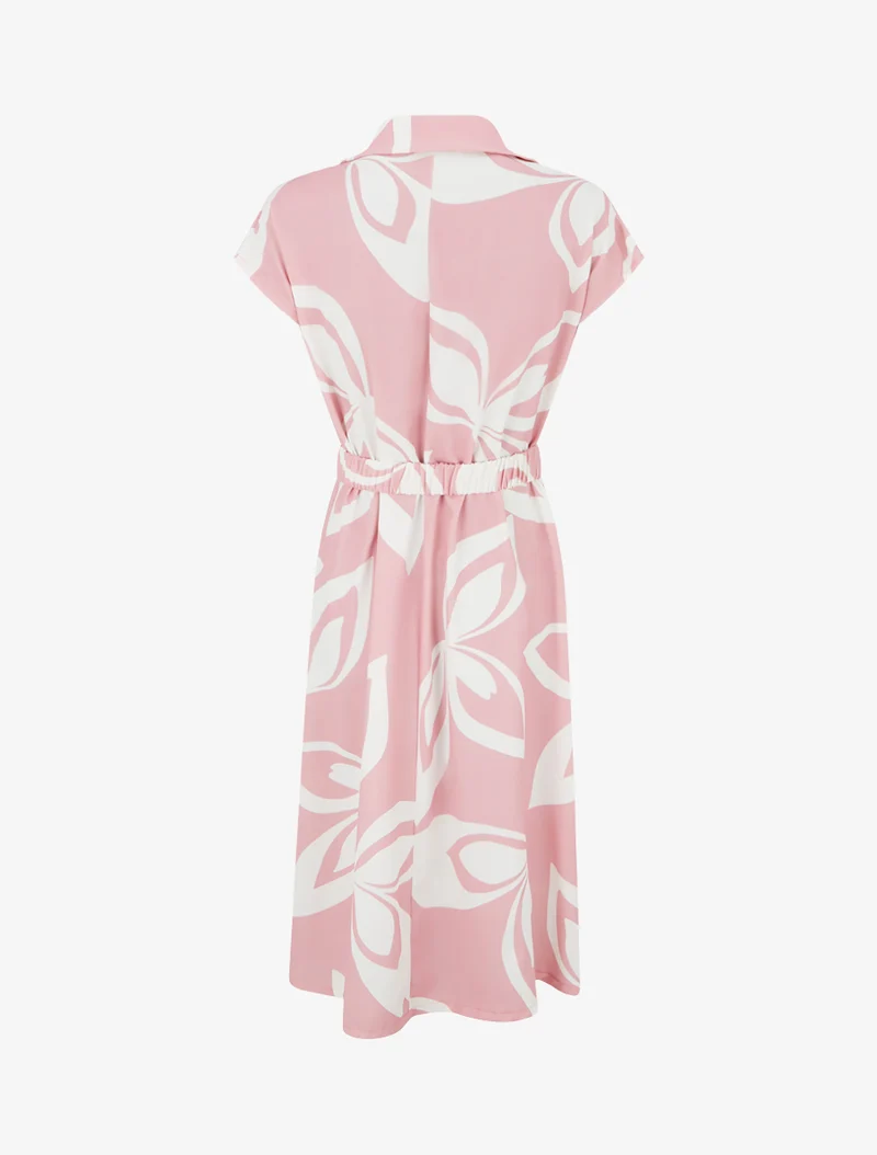 Gerades Kleid mit Gürtel - Rose